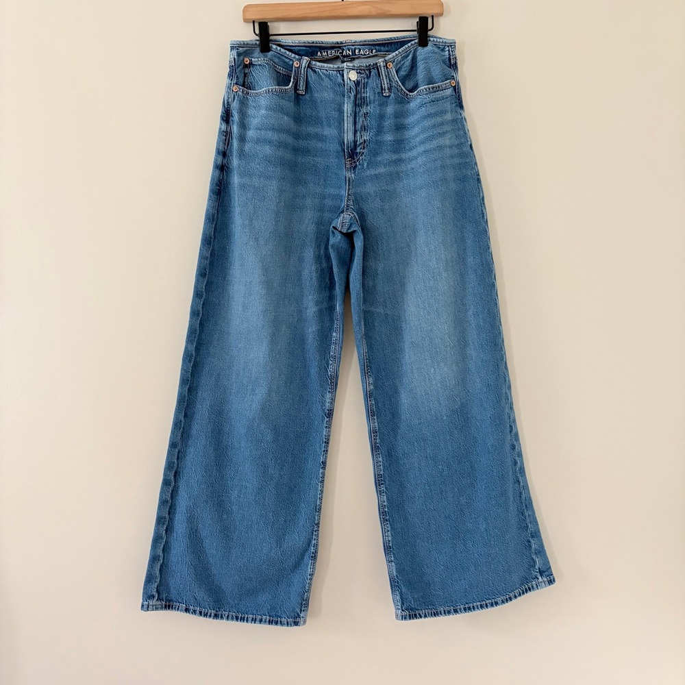 American Eagle Jeans Low-Rise Ultra Wide Leg 8 Long Blue Y2K Baggy Denim
